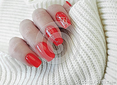 Female hand beautiful manicure sweater creative lifestyle Stock Photo