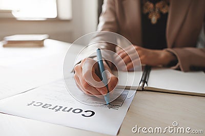 Female hand completing personal information Stock Photo