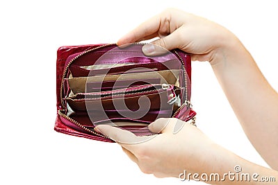 Female hand with empty opened wallet Stock Photo