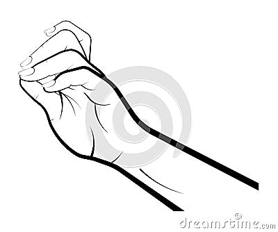 Female hand gently holds a small object with two fingers. He plays a musical instrument, puts a ring on his hand. Gestures. Vector Illustration