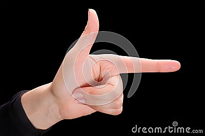 Female hand gesture of pointing finger Stock Photo