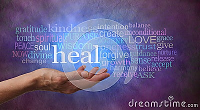 Heal Word Tag Cloud with vivid blue light Stock Photo