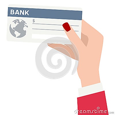 Female Hand Holding Bank Check Flat Icon Vector Illustration