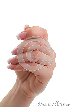 Female hand holding invisible object Stock Photo