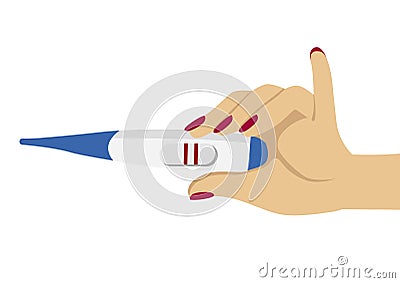 Female hand holding positive pregnancy test Vector Illustration