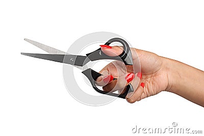 Female hand holding a scissor Stock Photo