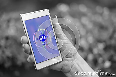 5g concept on a smartphone Stock Photo