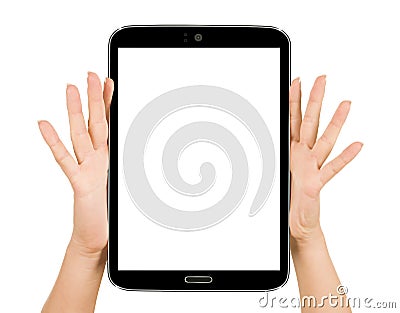 Female hand holding a tablet touch pad computer gadget Stock Photo