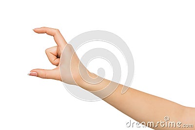 Female hand measuring something, cutout, gesture Stock Photo