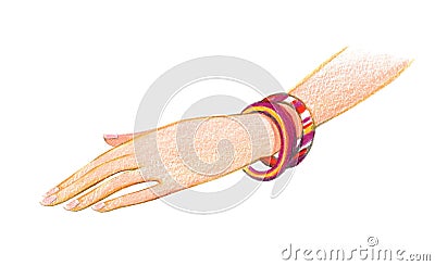 Female hand with multi-colored bracelets. Drawing with colored pencils Stock Photo
