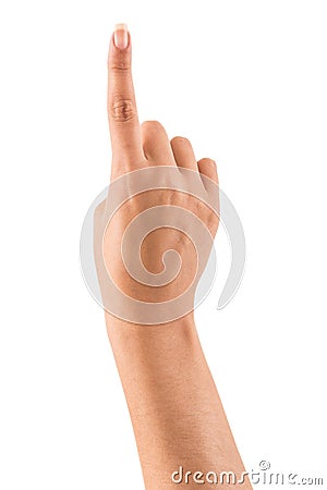 Female hand pointing up Stock Photo