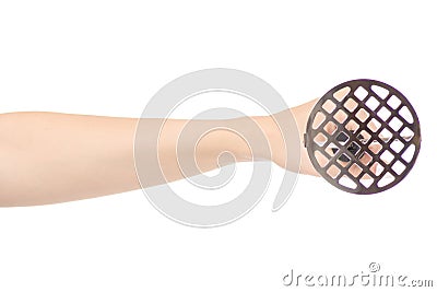 Female hand potato masher Stock Photo