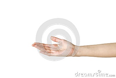 Female hand reaching out on isolated background Stock Photo