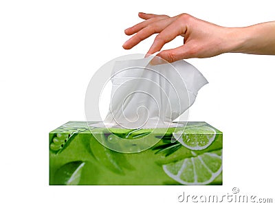 Female hand taking a tissue from a box Stock Photo