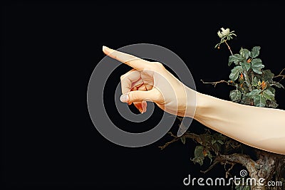 female hand touching, pointing to something Stock Photo