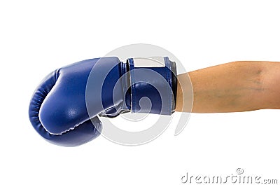 Female hand wearing boxing glove hitting forward or showing. Stock Photo