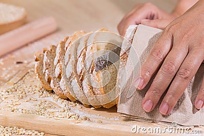 Sliced fresh rustic bread Stock Photo