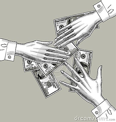 Female hands divide money in 100 dollars bank notes Vector Illustration