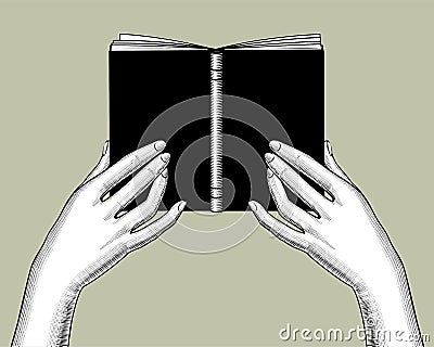 Female hands flipping through the pages of a book Vector Illustration