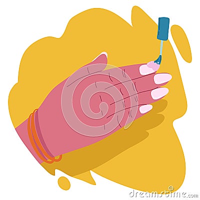 Female hands getting a manicure process. Applying of nail polish Vector Illustration