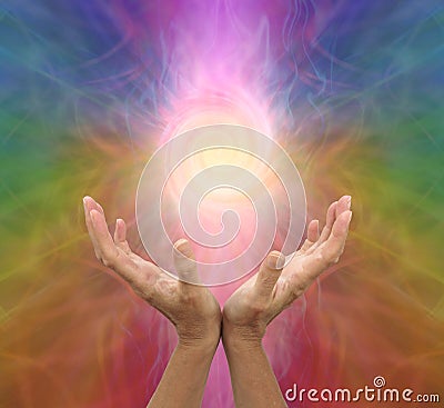 Channelling rainbow coloured vortex healing energy Stock Photo