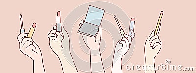 Female hands holding lift up make up packaging simple korean style illustration Vector Illustration