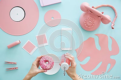 Female hands holding pink smoothie Stock Photo