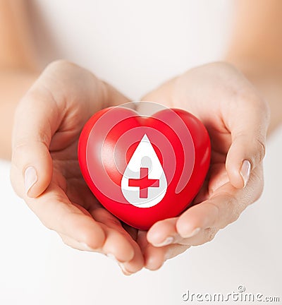 Female hands holding red heart with donor sign Editorial Stock Photo