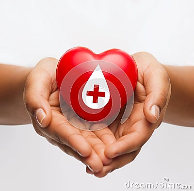 Female hands holding red heart with donor sign Editorial Stock Photo