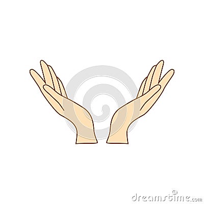 Female hands icon linear style, hands and fingers design. Hands open for grace Vector Illustration
