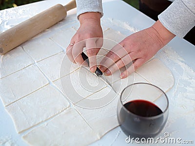 Dividing dough for biscuits Stock Photo