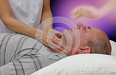 Receiving spiritual help during a healing session Stock Photo