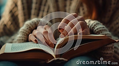 Female hands leafing through book Stock Photo