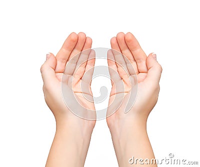 Female hands palms held subject Stock Photo