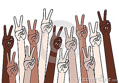 Female hands with peace sign, victory symbol, anti racism, vector illustration Vector Illustration
