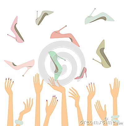 Female hands with shoes Vector Illustration