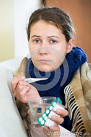 Female having heavy quinsy Stock Photo