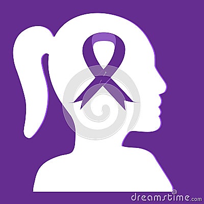 Female head with purple ribbon inside Vector Illustration