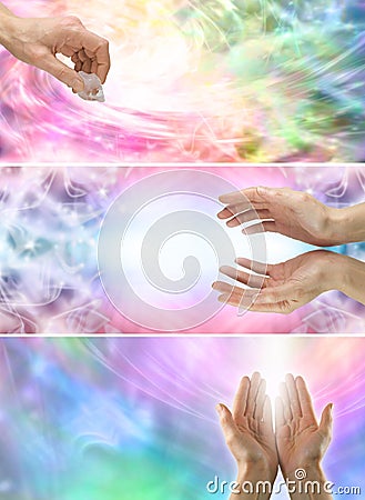 Female Healing Hands and healing energy x 3 banners Stock Photo