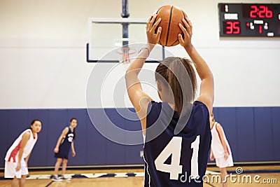 Female High School Basketball Player Shooting Basket Stock Photo