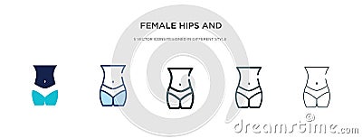 Female hips and waist icon in different style vector illustration. two colored and black female hips and waist vector icons Vector Illustration