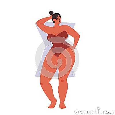 Female hourglass shape type. Cartoon chubby girl in a strapless swimsuit. Vector stock illustration of a woman with Vector Illustration