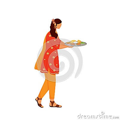 Female Indian wearing sari flat color vector faceless character Vector Illustration