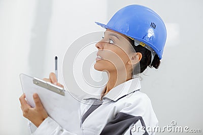 female inspector on construction site Stock Photo