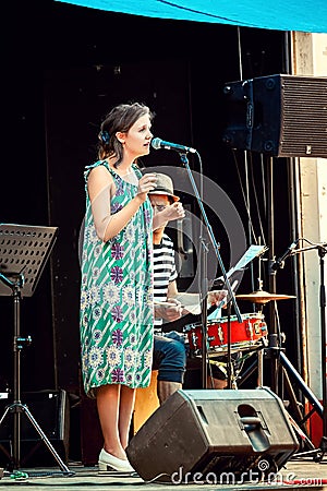 Female jazz band singer on stage Editorial Stock Photo