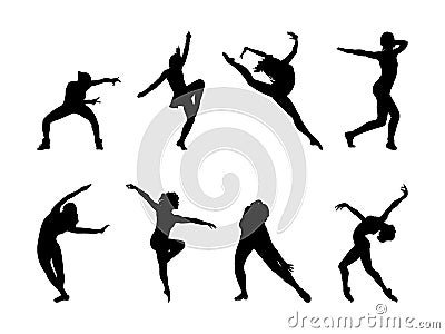 Female Jazz Dancer Silhouette Collection Vector Illustration