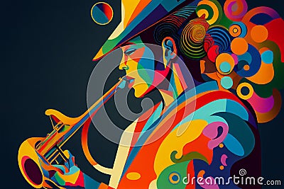 Female jazz musician saxophonist playing a saxophone in an abstract cubist style painting Cartoon Illustration