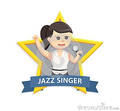 Female jazz singer with microphone on emblem Vector Illustration