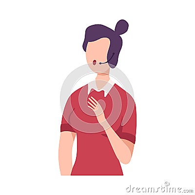 Female Journalist Making Interview, Professional Reporter Character with Headset Interviewing, Presenting News Flat Vector Illustration