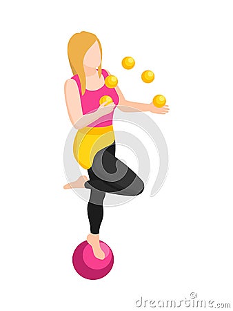 Female Juggler Artist Composition Vector Illustration